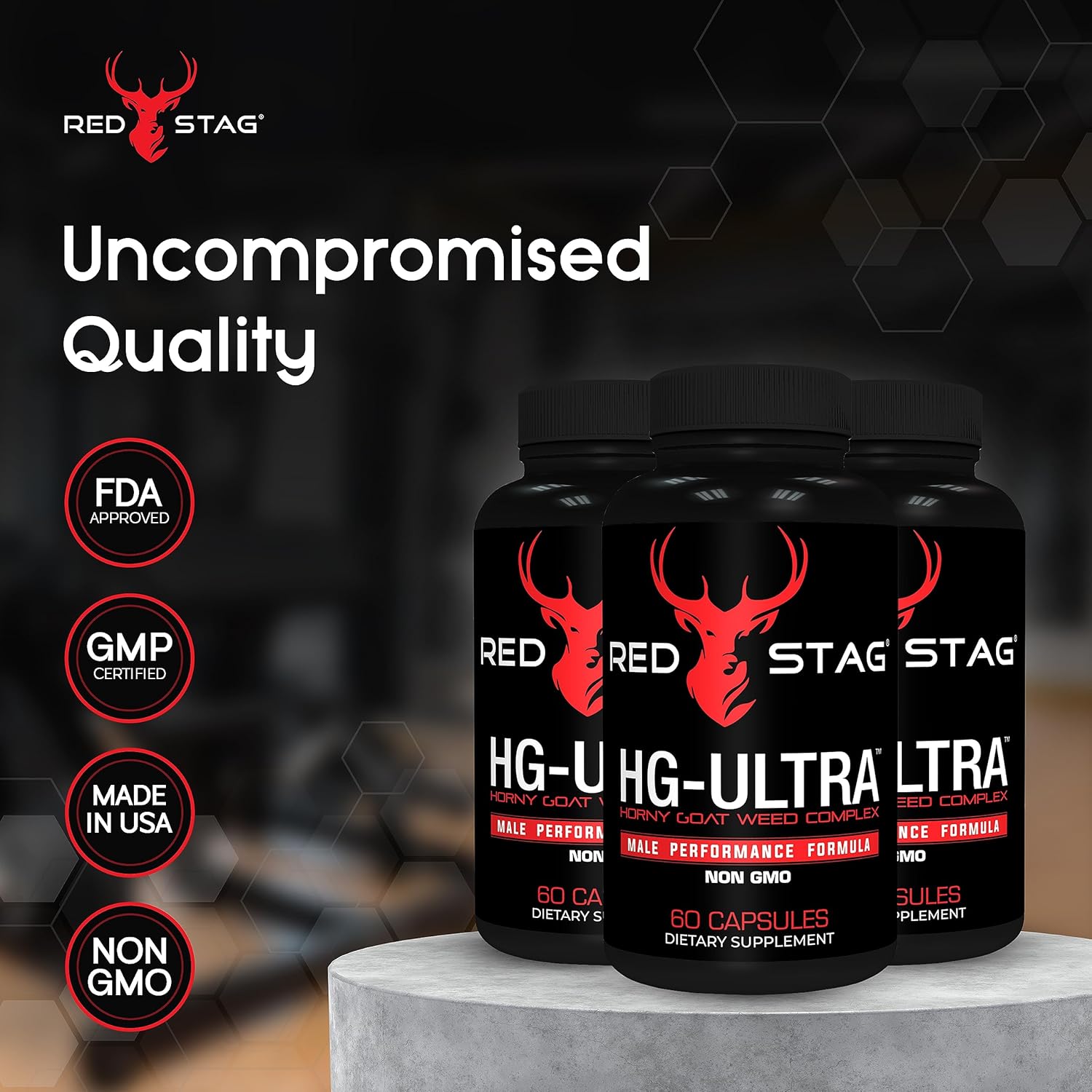 Red Stag Ultra Horny Goat Weed Supplement with Maca, Tribulus, Saw Palmetto, Tongkat Ali - 60 Capsules for Men's Health & Male Enhancement