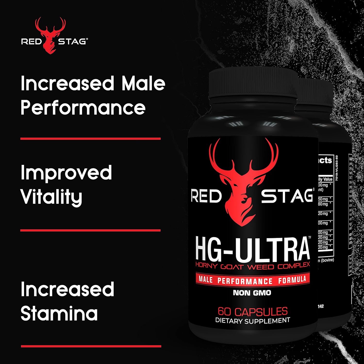 Red Stag Ultra Horny Goat Weed Supplement with Maca, Tribulus, Saw Palmetto, Tongkat Ali - 60 Capsules for Men's Health & Male Enhancement