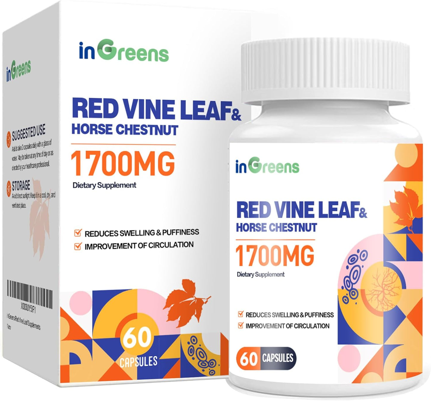 Red Vine Leaf & Horse Chestnut Extract Supplements for Vein & Skin Health - 1700mg - Circulation Support for Legs - 1 Pack