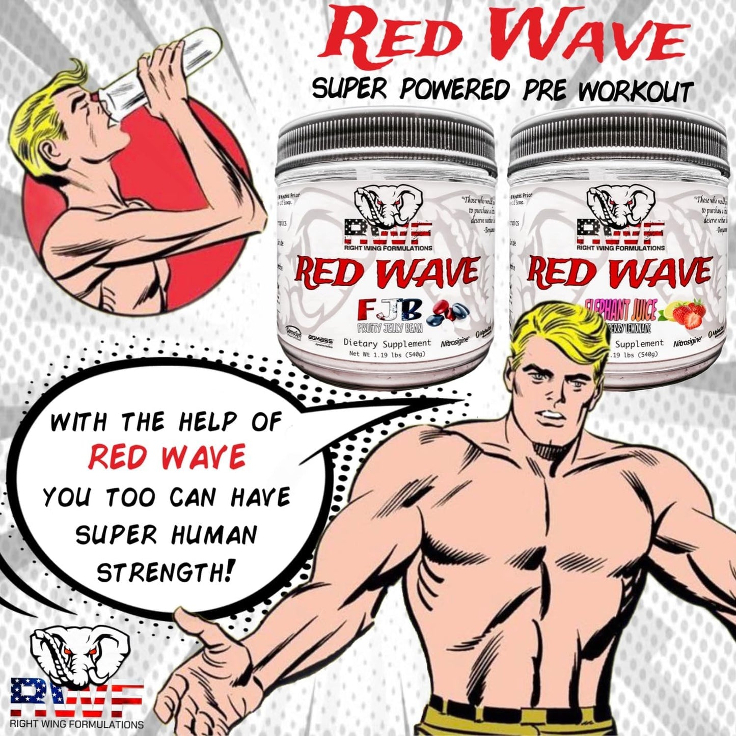 Red Wave Pre Workout Powder with Creatine - Fully Dosed Supplement for Men & Women, Citrulline, Beta-Alanine, 300mg Caffeine, Nootropics, Long Lasting Energy - 540g