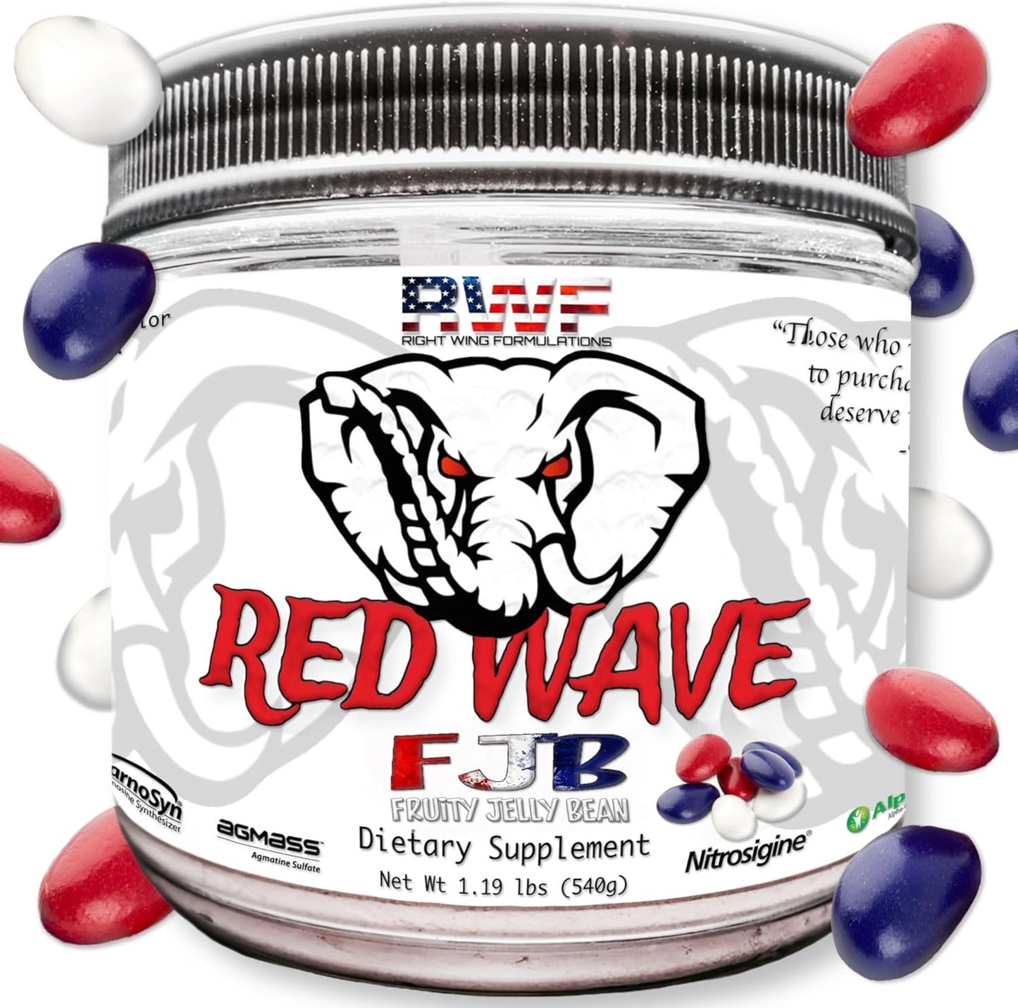 Red Wave Pre-Workout Powder with Creatine for Men and Women - Citrulline, Beta-Alanine, Caffeine, Nootropics, Long Lasting Energy - 540g (Fruity Jelly Bean)