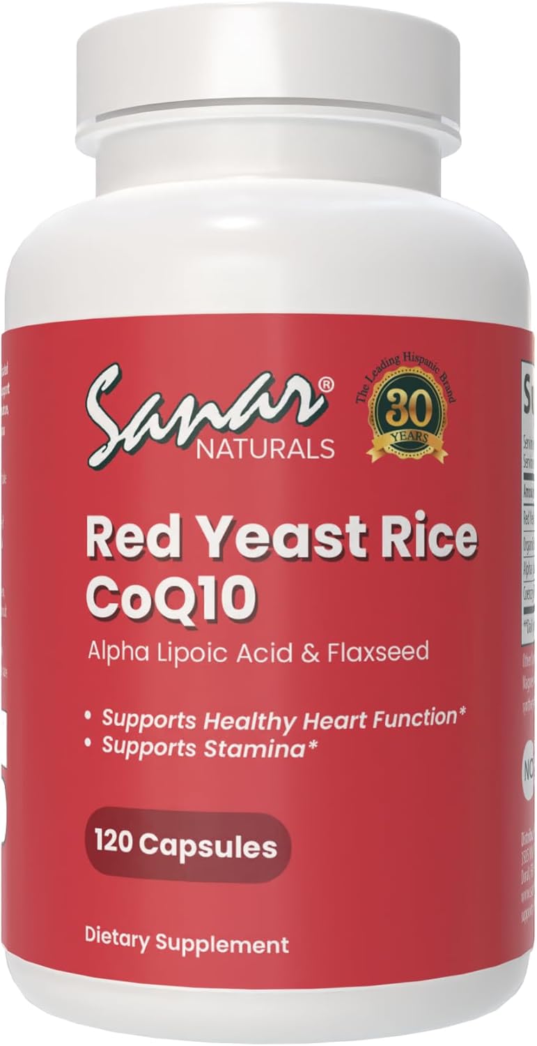 Red Yeast Rice and CoQ10 Supplement for Heart Health and Energy - Non-GMO, Gluten Free, Vegan - 120 Capsules by Sanar Naturals