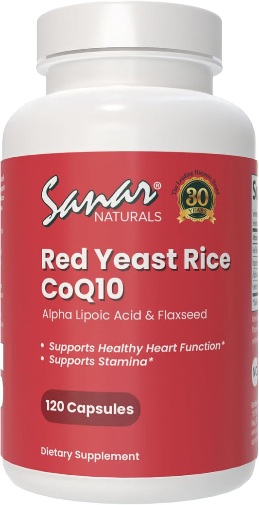 Red Yeast Rice and CoQ10 Supplement for Heart Health and Energy - Non-GMO, Gluten Free, Vegan - 120 Capsules by Sanar Naturals
