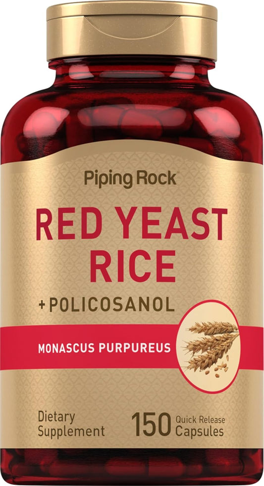 Red Yeast Rice Capsules - 600mg with Policosanol | Non-GMO & Gluten Free Supplement | 150 Count