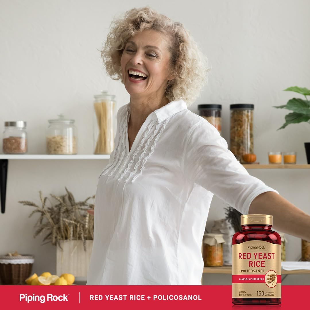 Red Yeast Rice Capsules - 600mg with Policosanol | Non-GMO & Gluten Free Supplement | 150 Count