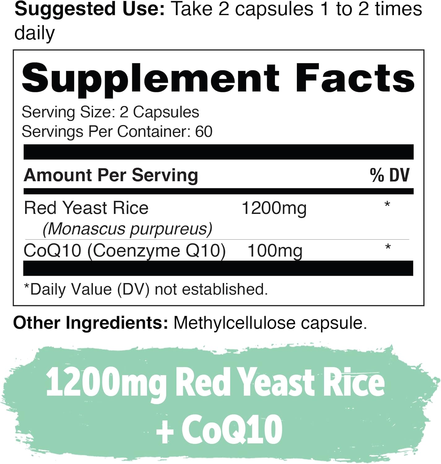 Red Yeast Rice Capsules with CoQ10 - Herbal Heart Health Supplement for Healthy Cholesterol - Vegan Red Rice Yeast - 1200mg - 120 Ct