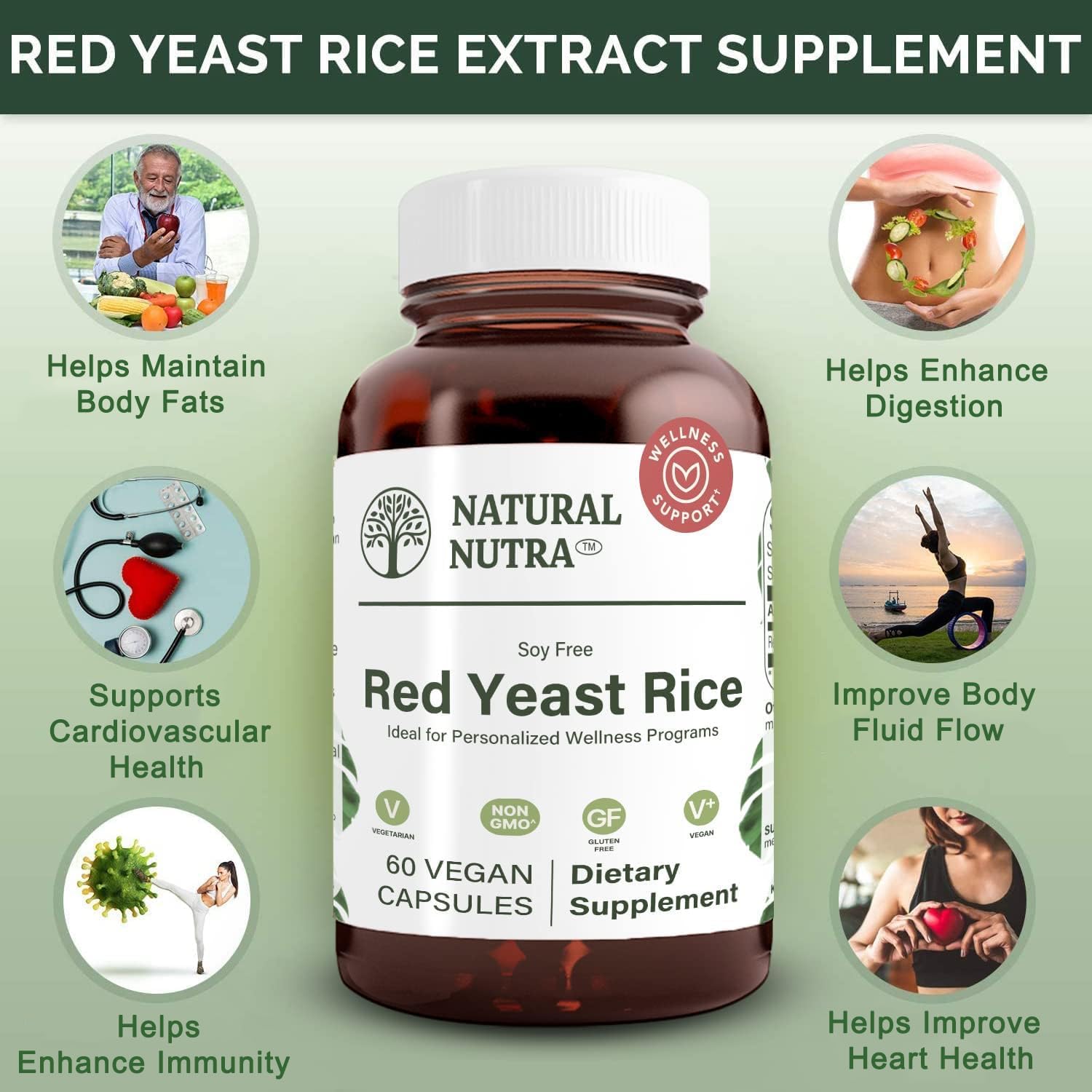 Red Yeast Rice Extract Capsules for Cardiovascular Health, Immunity, and Digestion Support - Gluten Free, 600mg, 60ct (Pack of 3)
