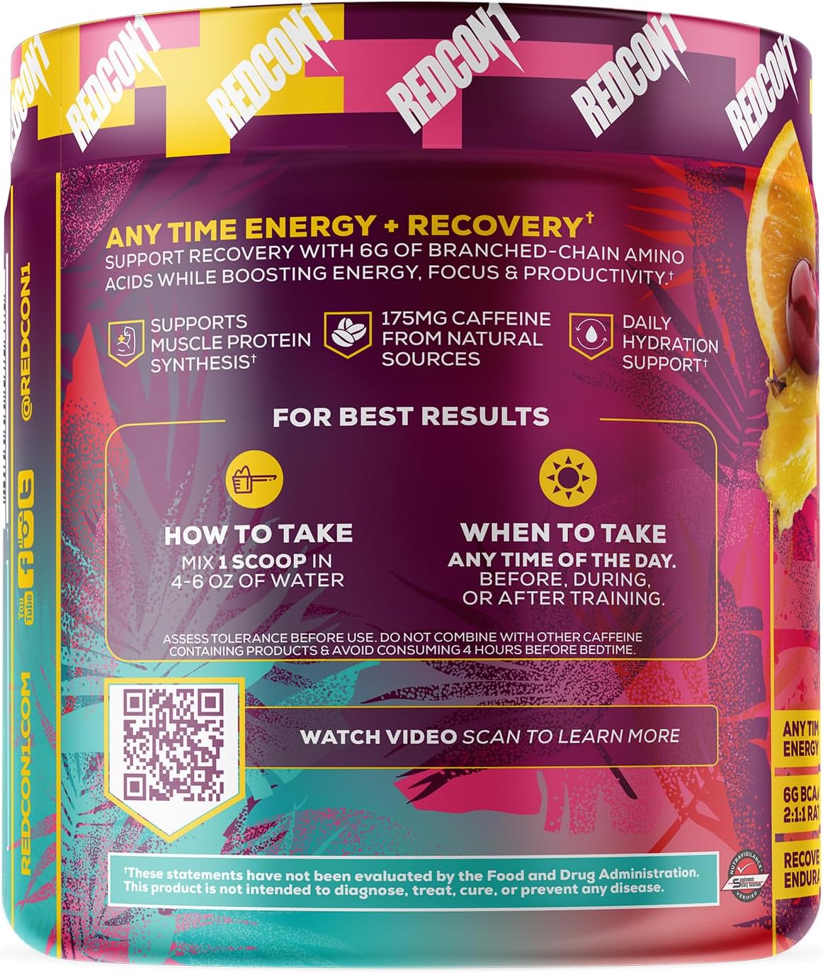 REDCON1 Breach+ Energy, Tropical Punch BCAA Powder - Sugar Free with 175 mg Caffeine - 3 Essential Amino Acids - 30 Servings