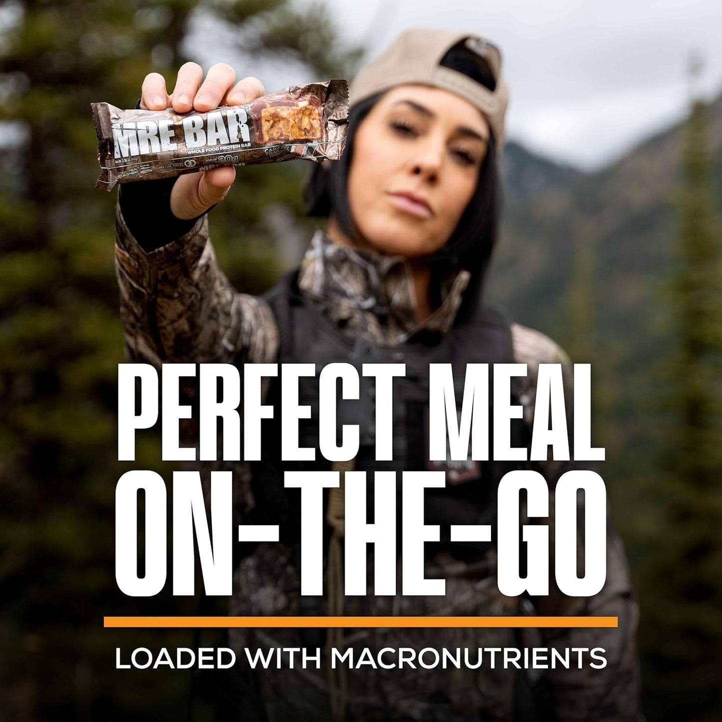 Redcon1 Mossy Oak MRE Protein Bar, Caramel Trail Mix - 20g Whole Food Protein + MCT Oil - Digestible, Low Sugar Meal Replacement Bar (12 Pack)