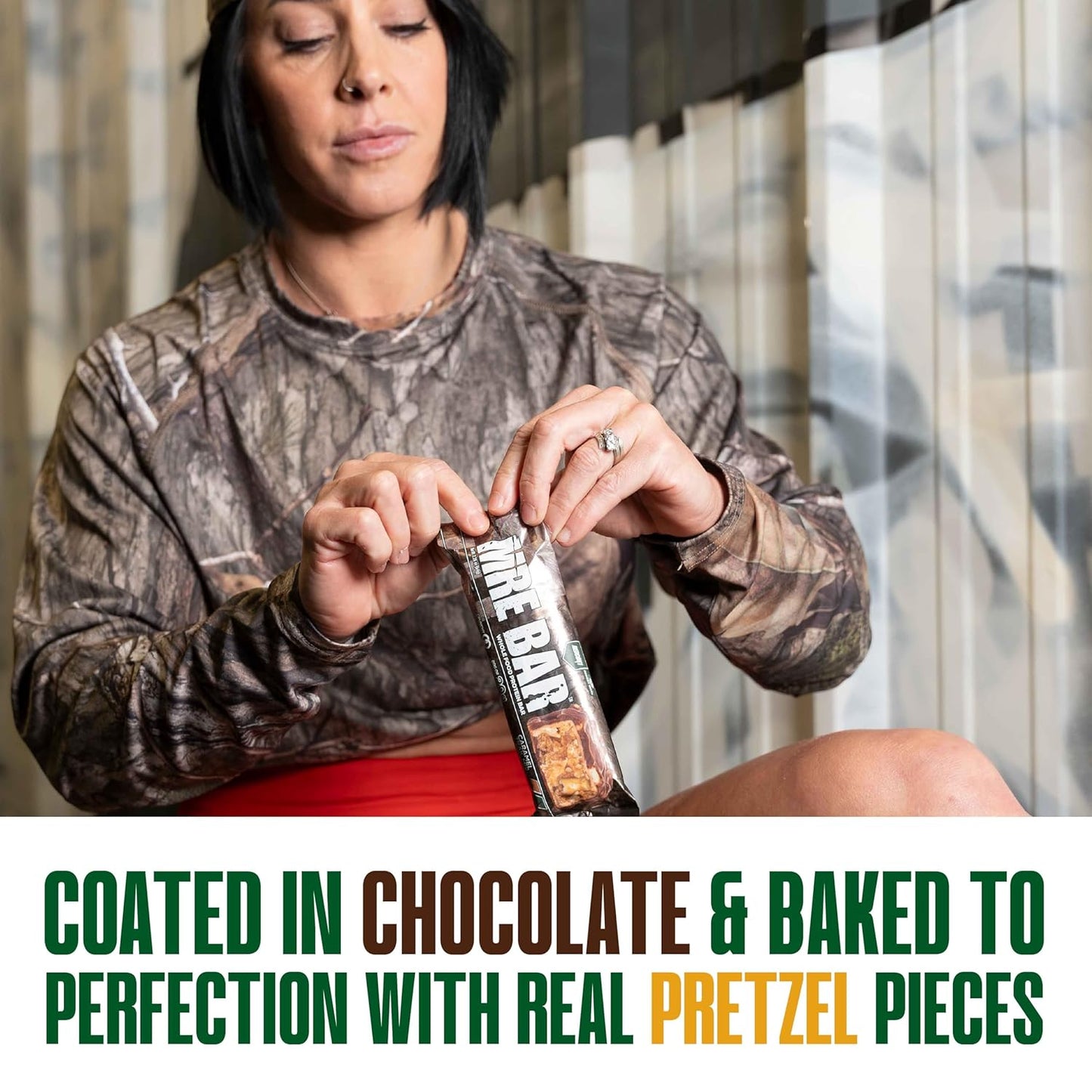 Redcon1 Mossy Oak MRE Protein Bar, Caramel Trail Mix - 20g Whole Food Protein + MCT Oil - Digestible, Low Sugar Meal Replacement Bar (12 Pack)