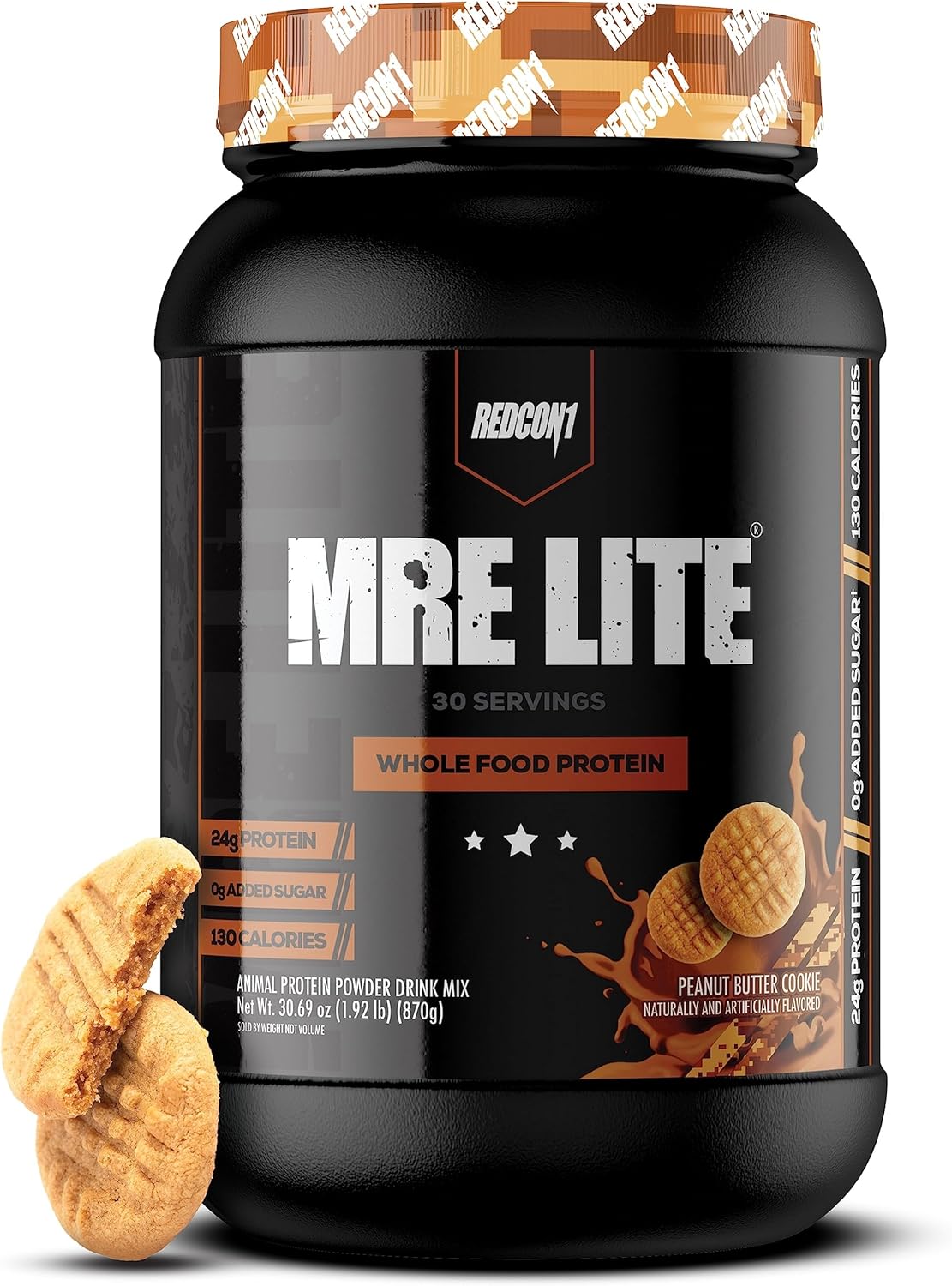 Redcon1 MRE Lite Peanut Butter Cookie Protein Powder - Low Carb Meal Replacement with Animal Protein Blends - Digestible Supplement with MCT Oils (30 Servings)