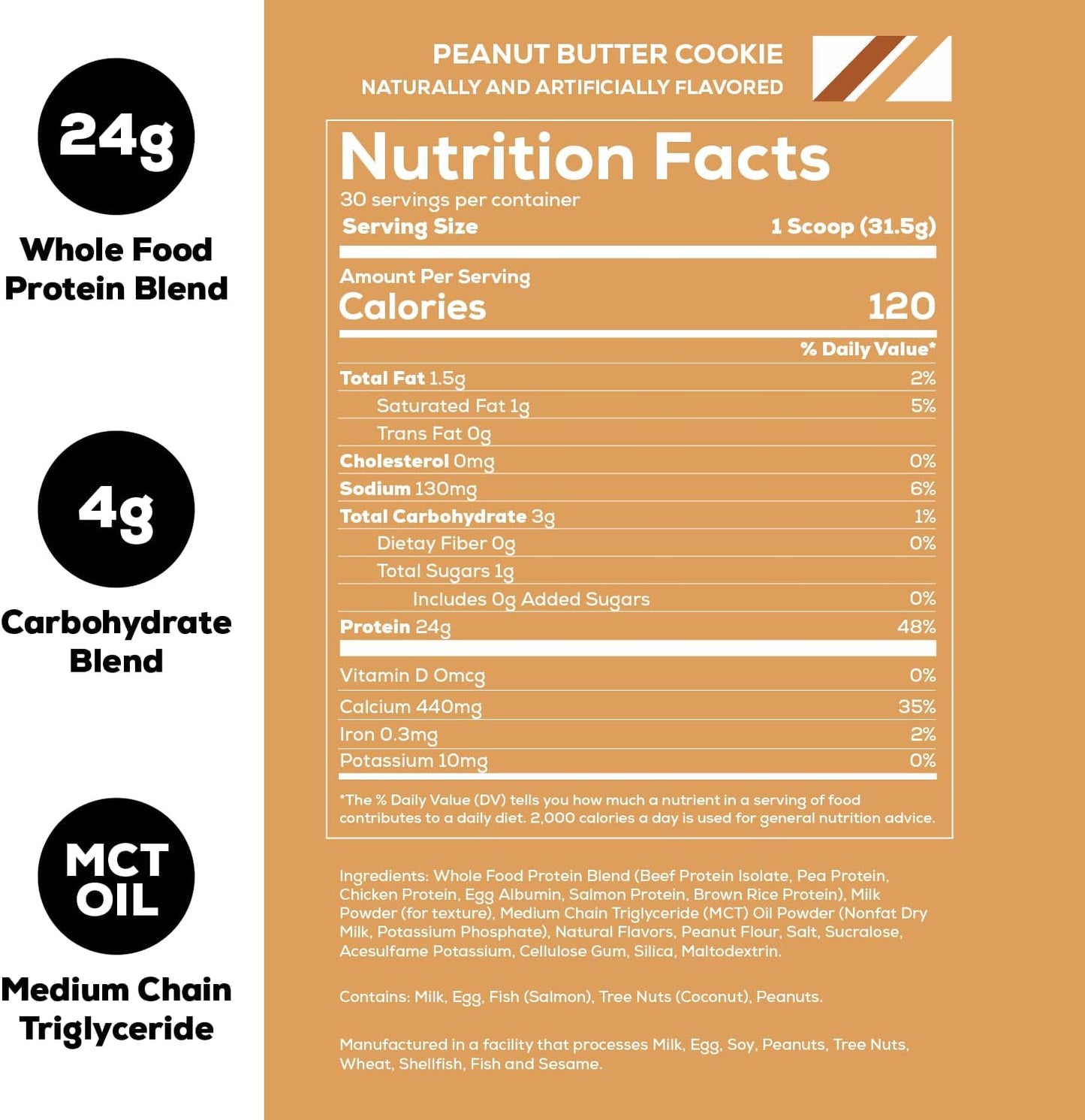 Redcon1 MRE Lite Peanut Butter Cookie Protein Powder - Low Carb Meal Replacement with Animal Protein Blends - Digestible Supplement with MCT Oils (30 Servings)