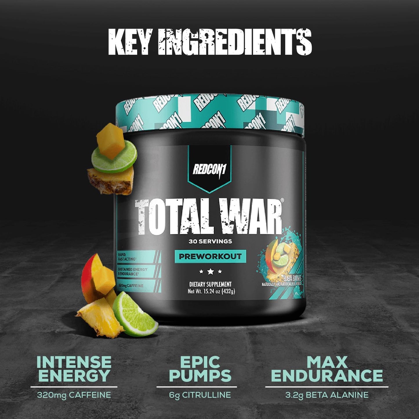 Redcon1 Total War Baja Bomb Pre Workout Powder - High Caffeine Preworkout for Men & Women - Fast Acting Energy Booster (30 Servings)
