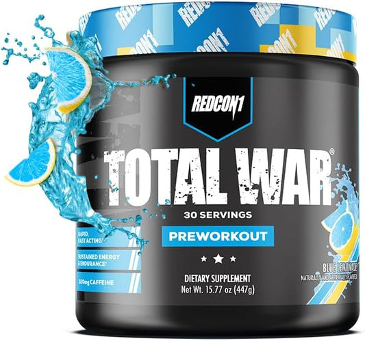 REDCON1 Total War Blue Lemonade Pre Workout Powder - Keto Friendly with Beta Alanine, Citrulline Malate, and 320mg Caffeine - Fast Acting Energy Boost for Men & Women (30 Servings)