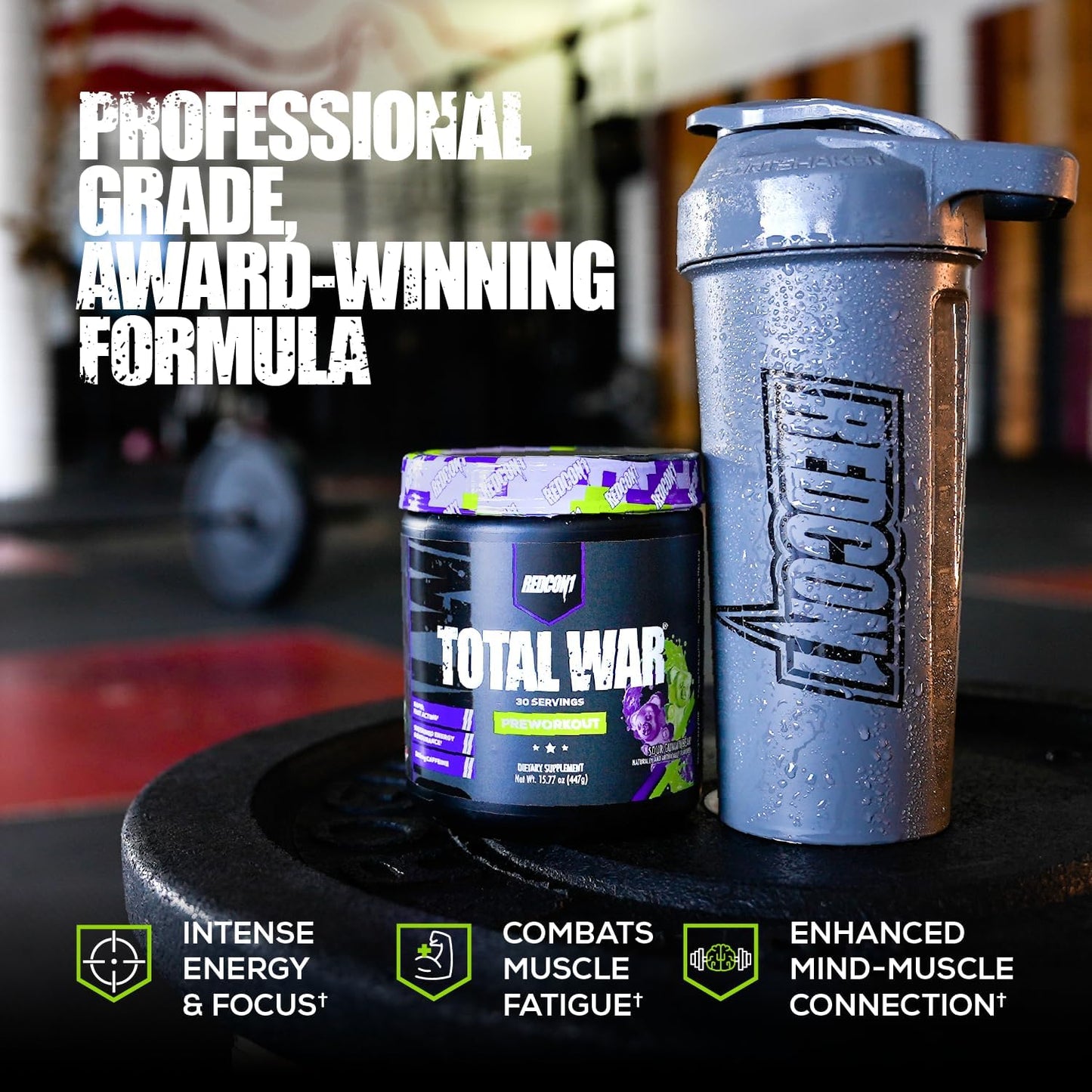 REDCON1 Total War Pre Workout Powder - Sour Gummy Bear Flavor, 50 Servings - Caffeinated Energy Powder with Beta Alanine and L Citrulline for Enhanced Muscular Endurance