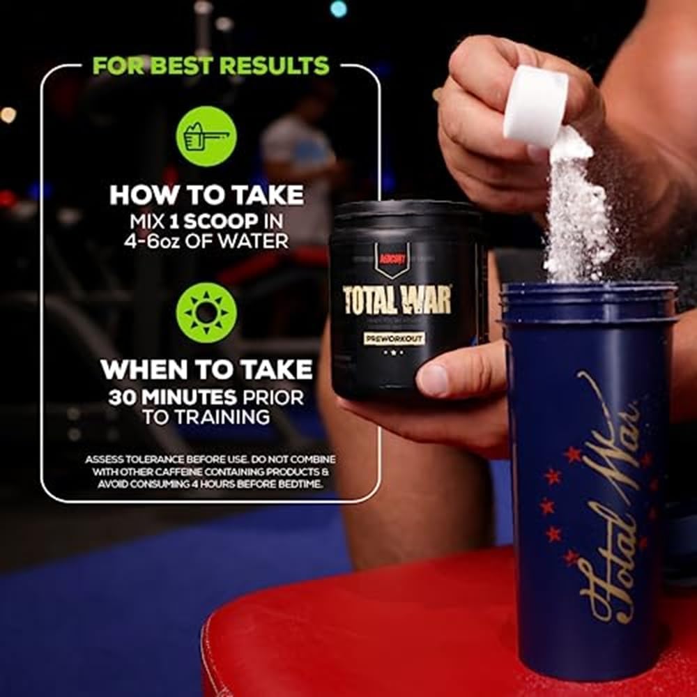 REDCON1 Total War Pre Workout with Beta Alanine, L Citrulline, Green Tea Extract - Pump Boosting Formula for Men & Women, Tiger's Blood Flavor, 30 Servings