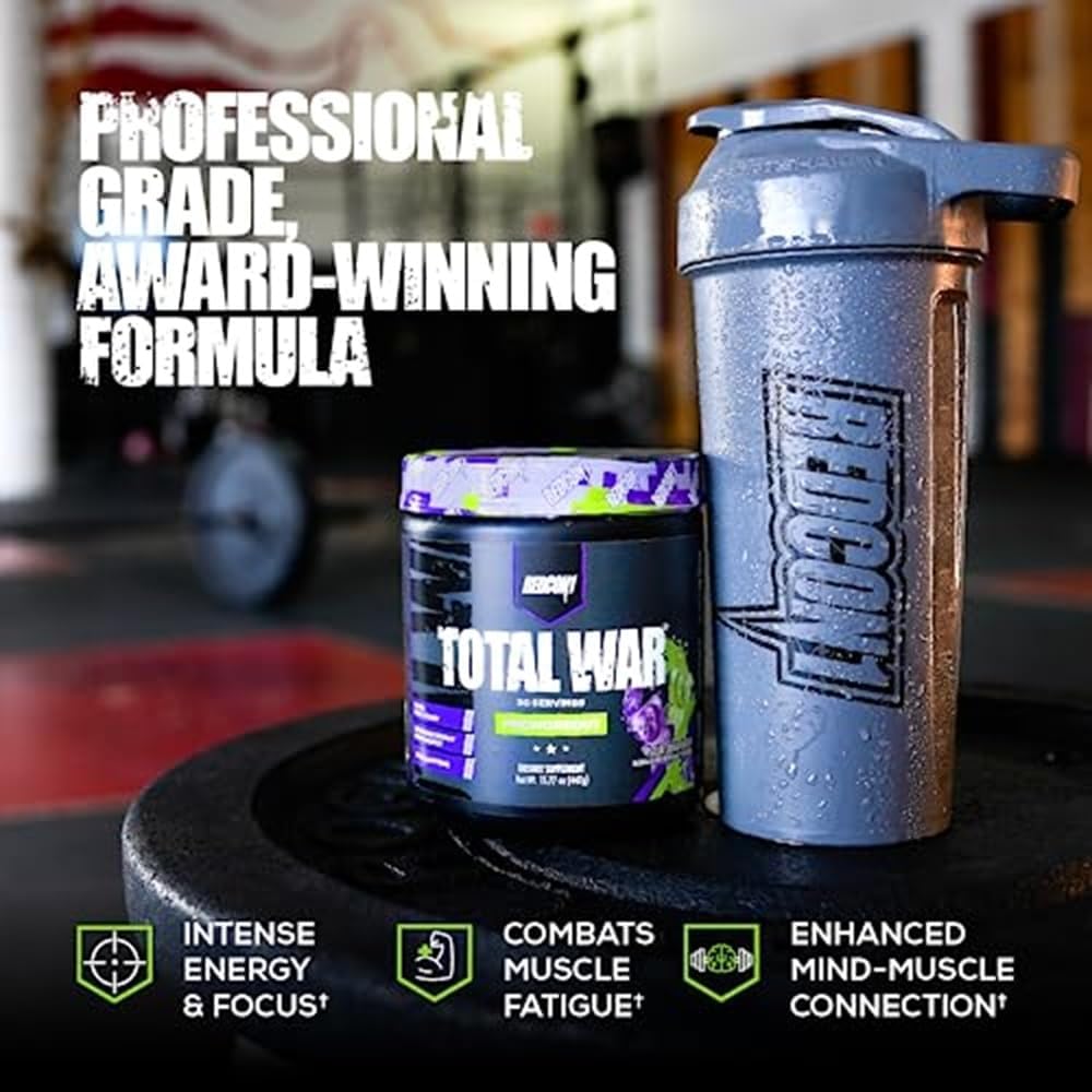 REDCON1 Total War Pre Workout with Beta Alanine, L Citrulline, Green Tea Extract - Pump Boosting Formula for Men & Women, Tiger's Blood Flavor, 30 Servings