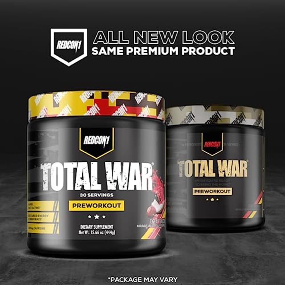 REDCON1 Total War Pre Workout with Beta Alanine, L Citrulline, Green Tea Extract - Pump Boosting Formula for Men & Women, Tiger's Blood Flavor, 30 Servings