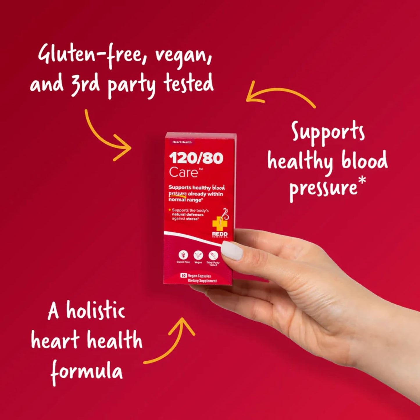 Redd Remedies 120/80 Care: Heart Health & Natural Blood Pressure Support - 60 Vegan Capsules