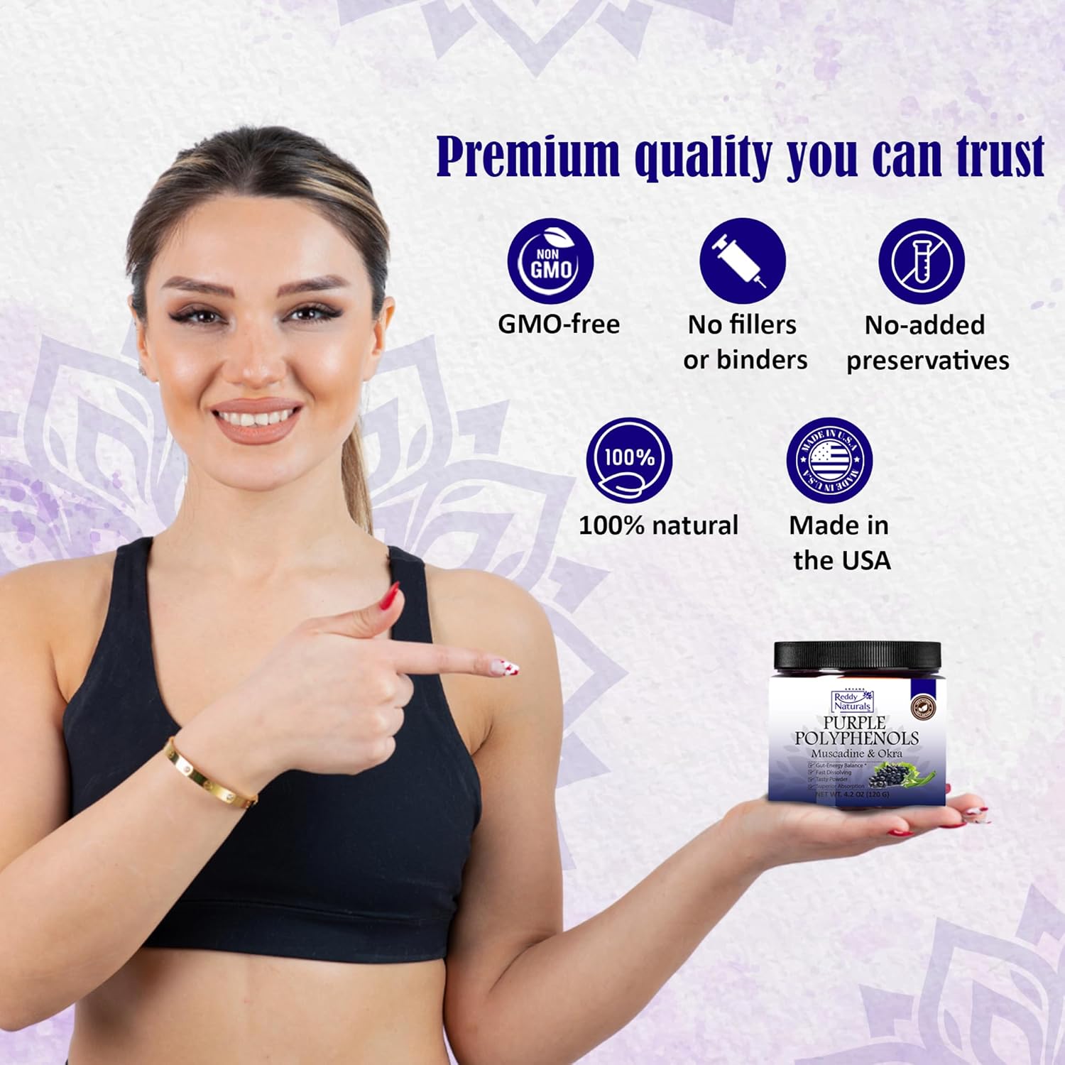 Reddy Naturals Aryana Purple Polyphenols Supplement - Antioxidant Superfood with Muscadine Grape Extract - Plant Compounds for Men & Women