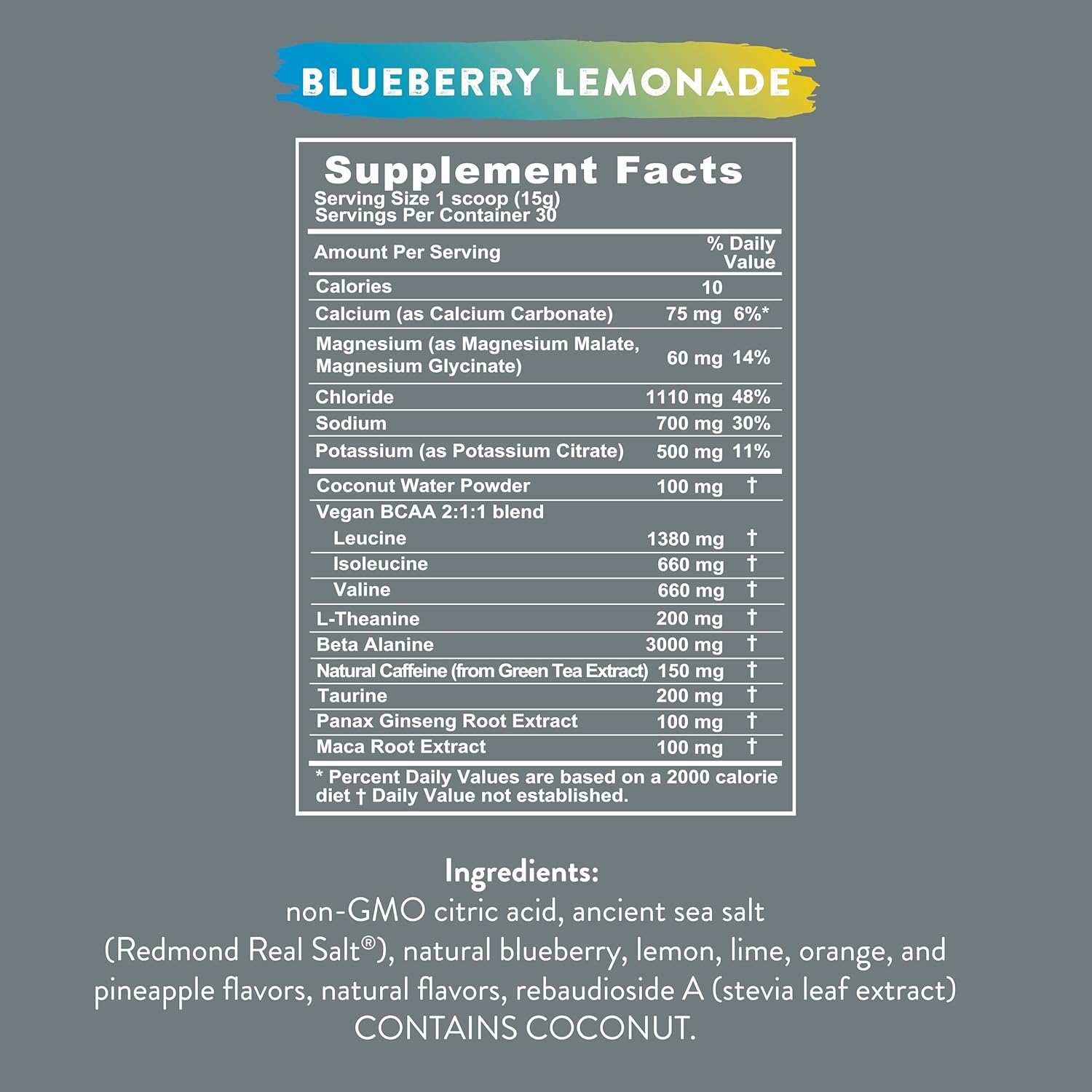 REDMOND Re-Lyte Blueberry Lemonade Pre-Workout Drink Mix - 15.87oz