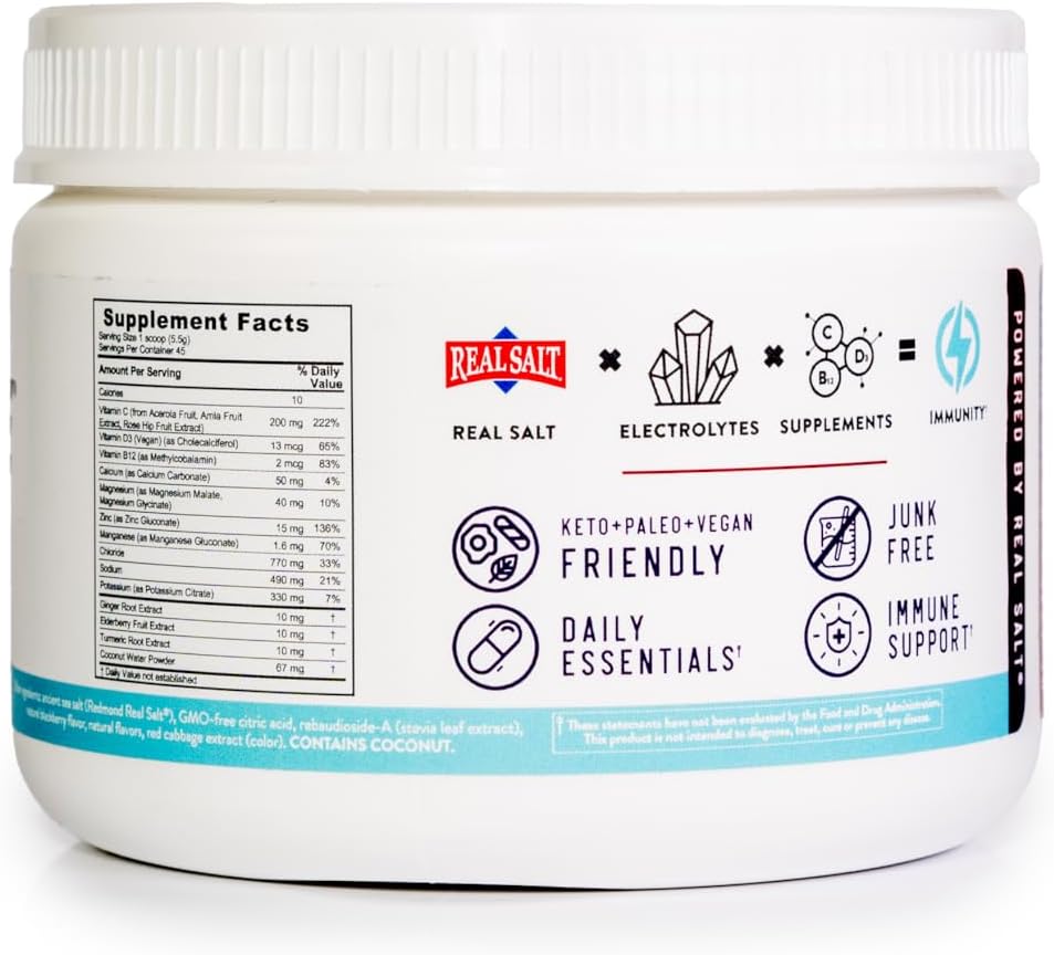 REDMOND Re-Lyte Immunity Multivitamin Mix - BlackBerry Flavor for Enhanced Wellness