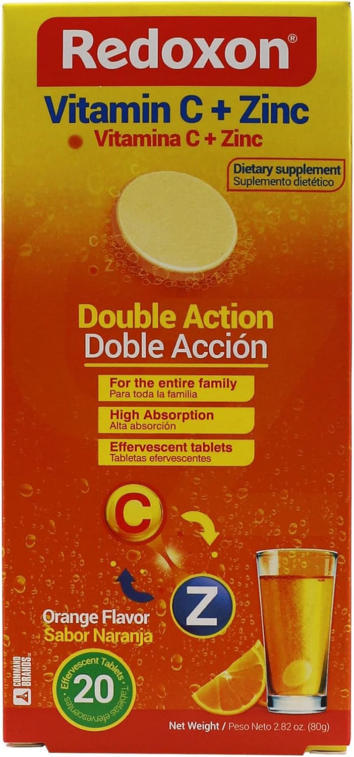 Redoxon Vitamin C + Zinc Effervescent Tablets - Immune System Support - Orange Flavor - 20 Tablets - 2.82 Oz Box