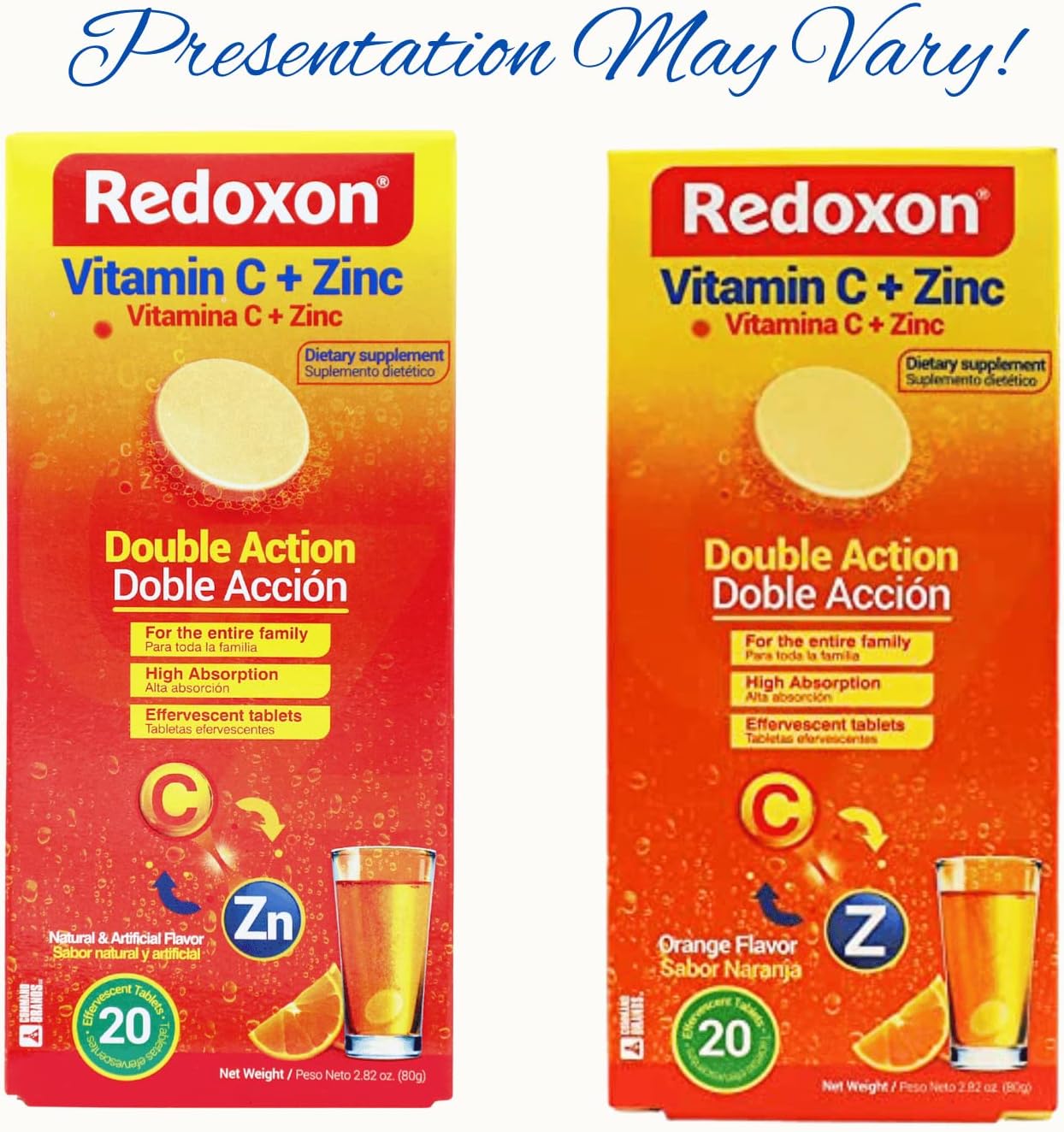 Redoxon Vitamin C + Zinc Effervescent Tablets - Immune System Support - Orange Flavor - 20 Tablets - 2.82 Oz Box