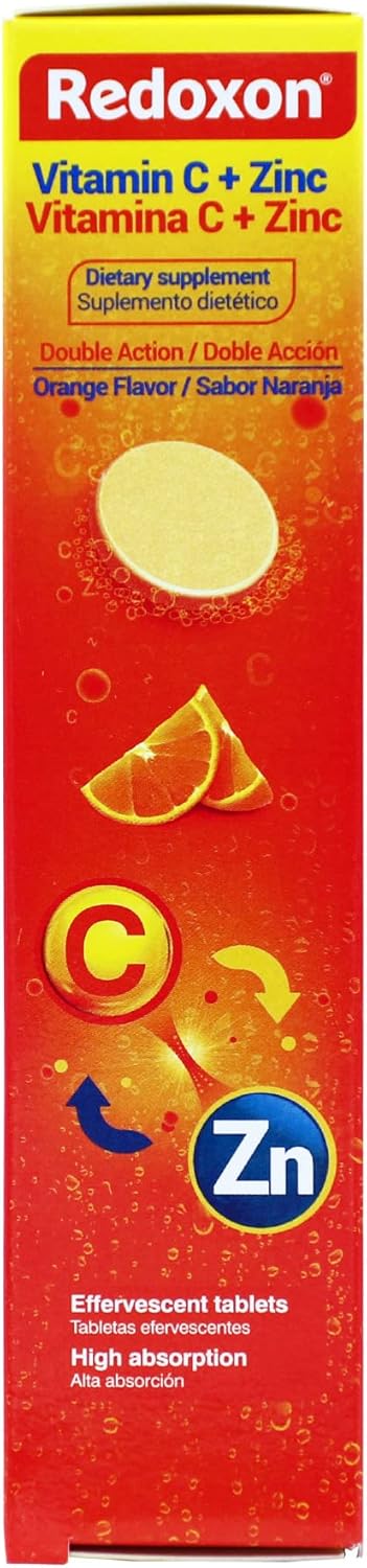 Redoxon Vitamin C + Zinc Effervescent Tablets - Immune System Support - Orange Flavor - 20 Tablets - 2.82 Oz Box