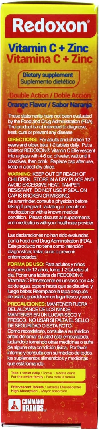 Redoxon Vitamin C + Zinc Effervescent Tablets - Immune System Support - Orange Flavor - 20 Tablets - 2.82 Oz Box