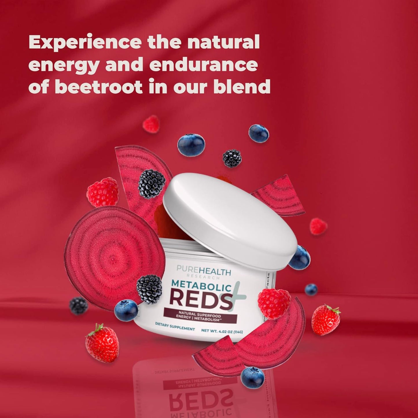 Reds Superfoods Powder: Low-Calorie Fruit & Veg Adaptogen Drink with Beetroot, Polyphenols, Probiotics - Antioxidant Energy Boost, 30 Servings