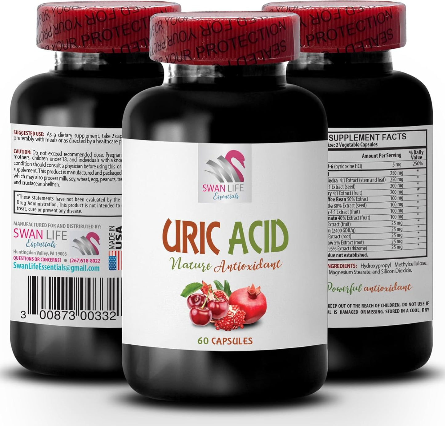 Reduce Uric Acid Levels with SWAN LIFE ESSENTIALS - Tart Cherry, Green Coffee Bean, Pomegranate Extract - Uric Acid Lowering Foods for Women