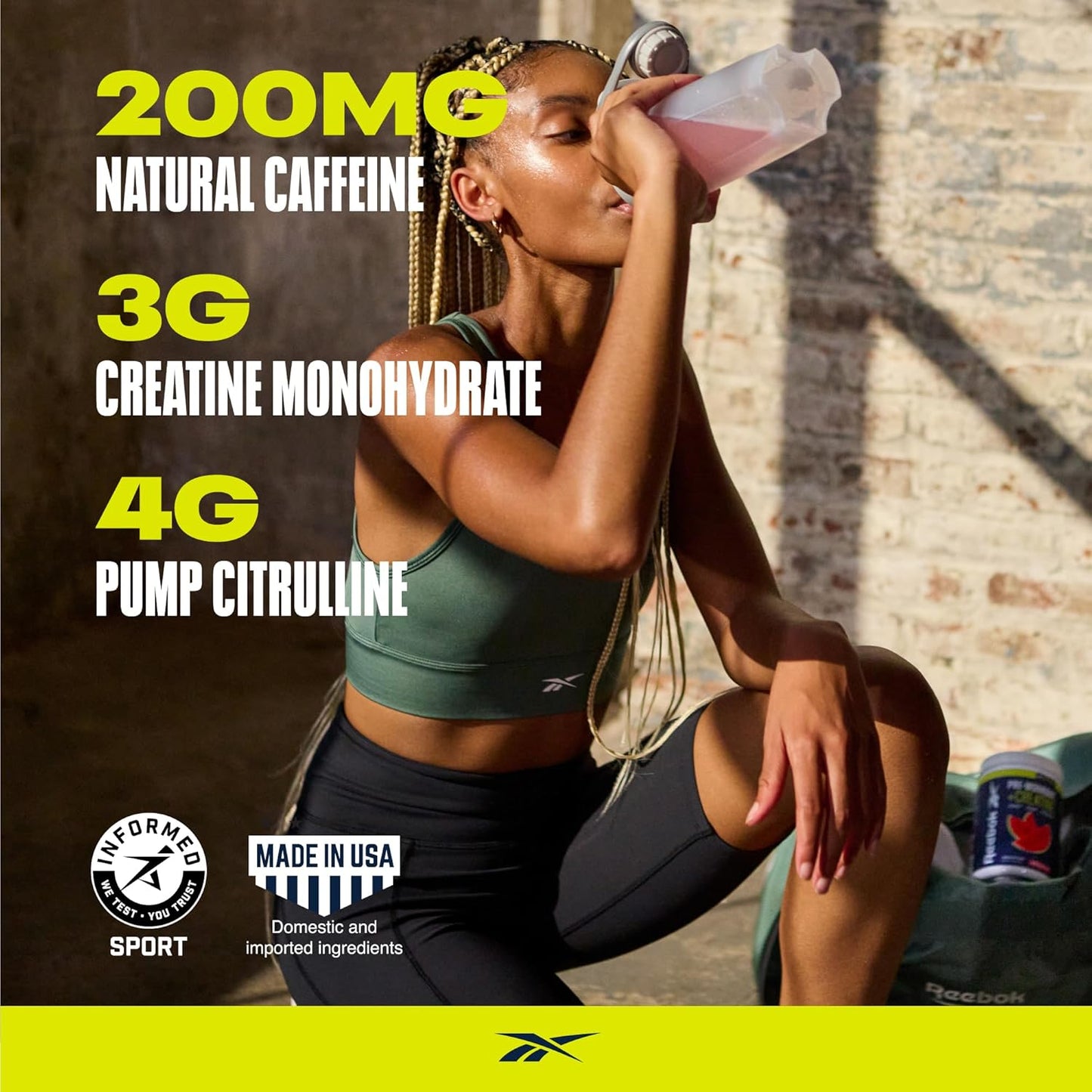 Reebok ReeEnergize Pre-Workout with Creatine - Boost Energy, Focus, and Strength with 200MG Caffeine, 3G Creatine, and 4G Citrulline - Nitric Oxide Booster - Watermelon Crush Flavor - 25 Servings