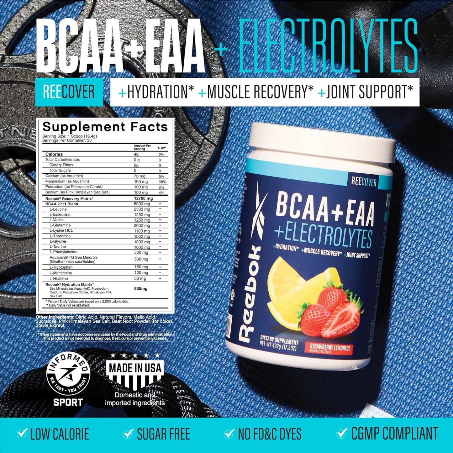 Reebok ReeEnergize & ReeCover Bundle - Pre-Workout & BCAA Recovery System - Watermelon Crush & Strawberry Lemonade - Train & Recover Pack