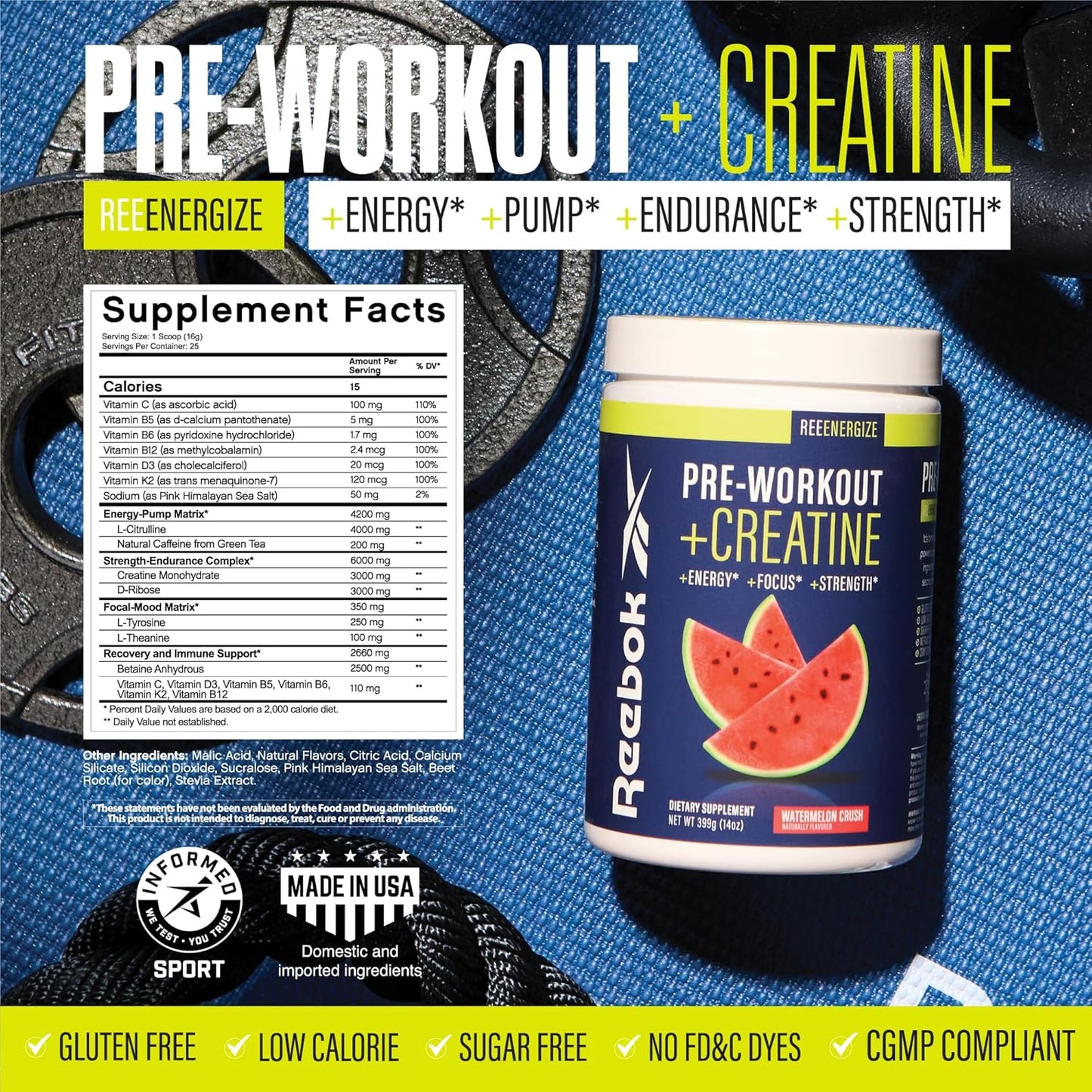 Reebok ReeEnergize & ReeCover Bundle - Pre-Workout & BCAA Recovery System - Watermelon Crush & Strawberry Lemonade - Train & Recover Pack