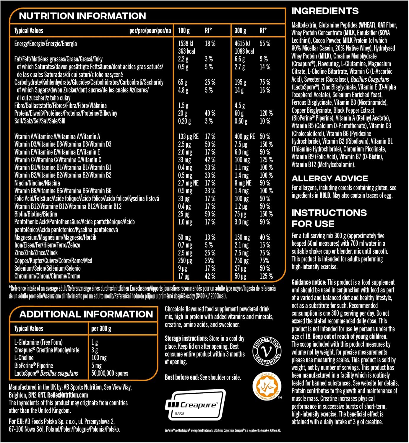 Reflex Nutrition Instant Mass Heavyweight, Chocolate Perfection - 2.4kg (2400g)