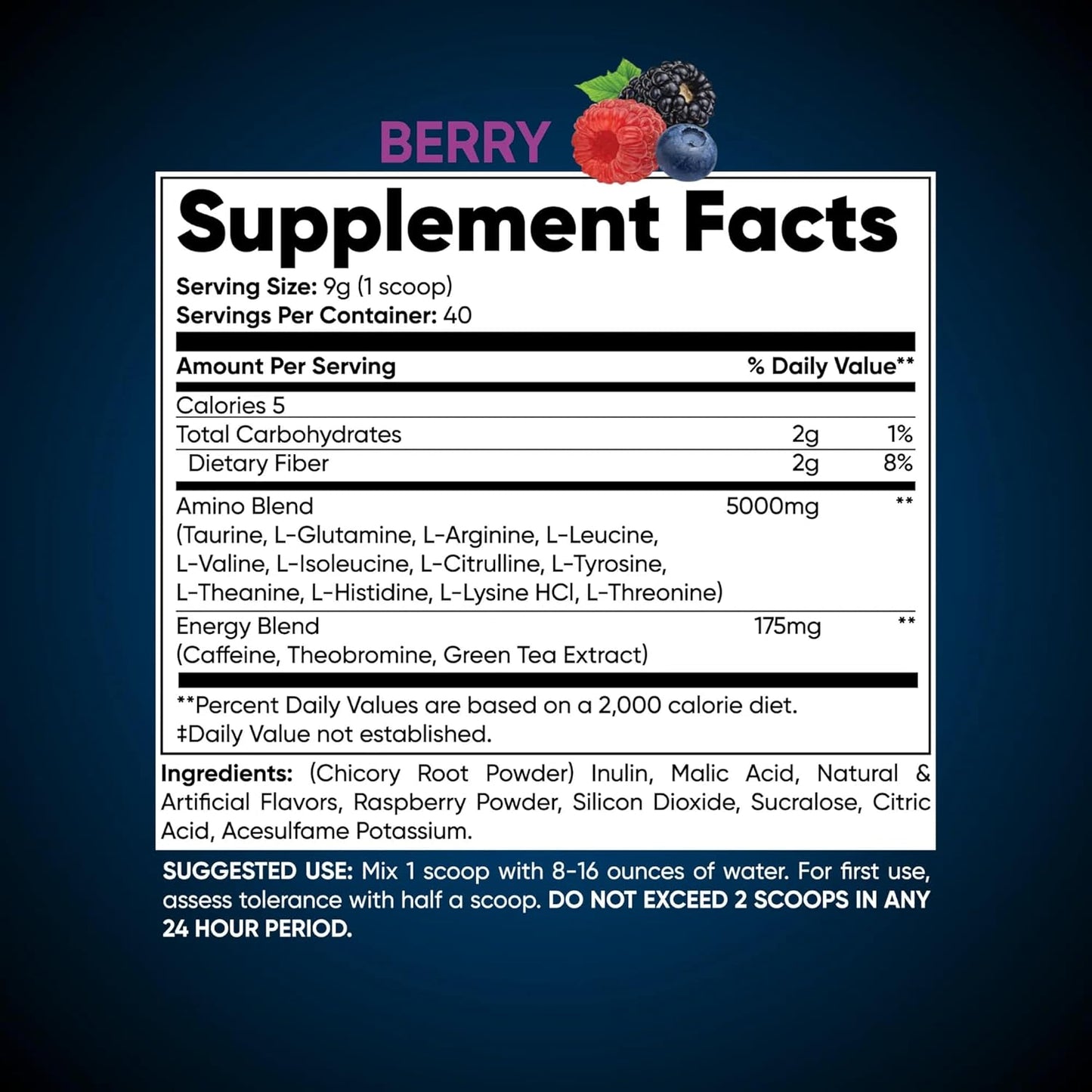 Refuel with Blue Collar Nutrition Amino Acid Energy Powder - 40 Servings for Energy, Focus, and Recovery - Peach Mango Flavor