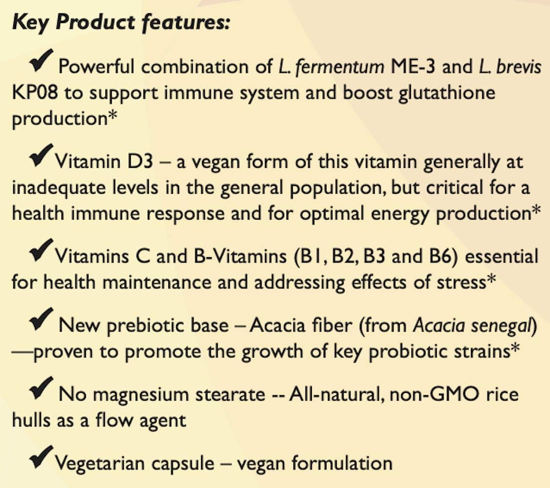 Reg'Activ Immune & Vitality Supplement with Lactobacillus fermentum ME-3, brevis KP08, Vegan Vitamin D3, and Essential B-Vitamins for Health