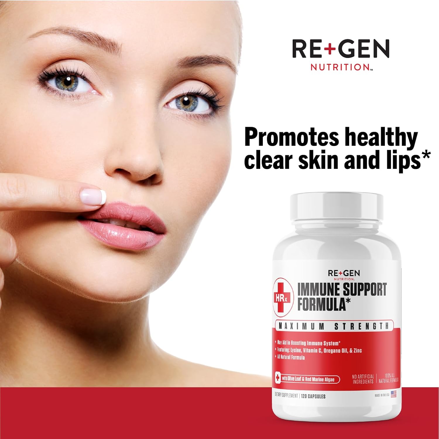 Re+Gen Nutrition Immune Support Supplement with Zinc, Vitamin C, L lysine & Oregano Oil - 120 Capsules for Strong Immunity in Men & Women