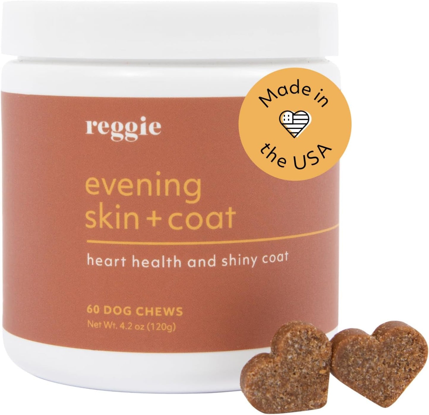 Reggie Evening Skin and Coat Supplements - Ideal for Dogs of All Ages, Breeds, and Sizes - Relieves Itchy/Dry/Flaky Skin & Shedding - 60 Soft Chews - Made in USA
