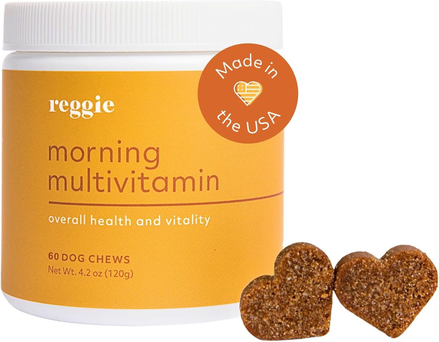 Reggie Morning Multivitamins for Dogs | Advanced Daily Immunity Booster for Heart, Joint, Skin, and Gut Health | Made in USA - Vet-Approved - Ideal for All Ages, Breeds, and Sizes - 60 Soft Chews.