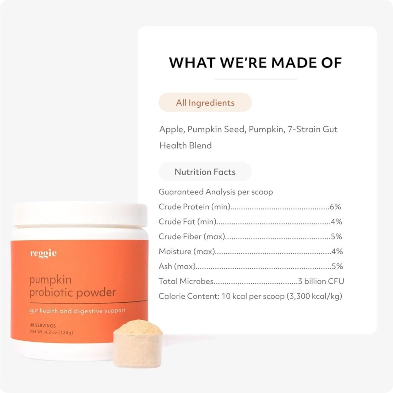 Reggie Pumpkin Probiotic Powder for Dogs | Improves Gut Health, Digestion, and Nutrient Absorption | Vet-Approved, All Ages & Breeds - 40 Scoops