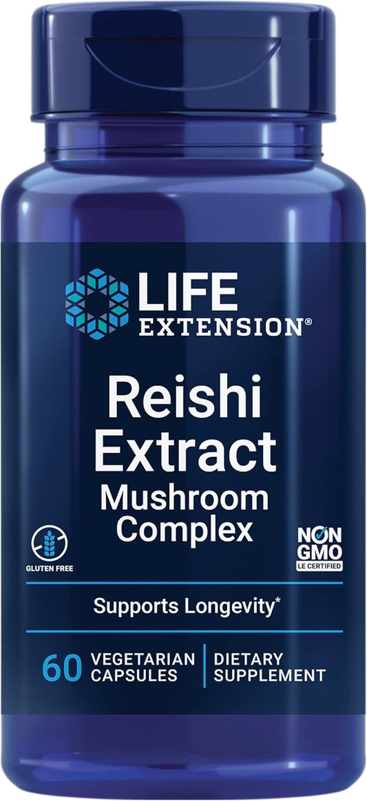 Reishi Mushroom Complex Supplement for Immune Support - Ganoderma Lucidum Extract - Gluten-Free, Non-GMO, Vegetarian - 60 Capsules for Life Extension