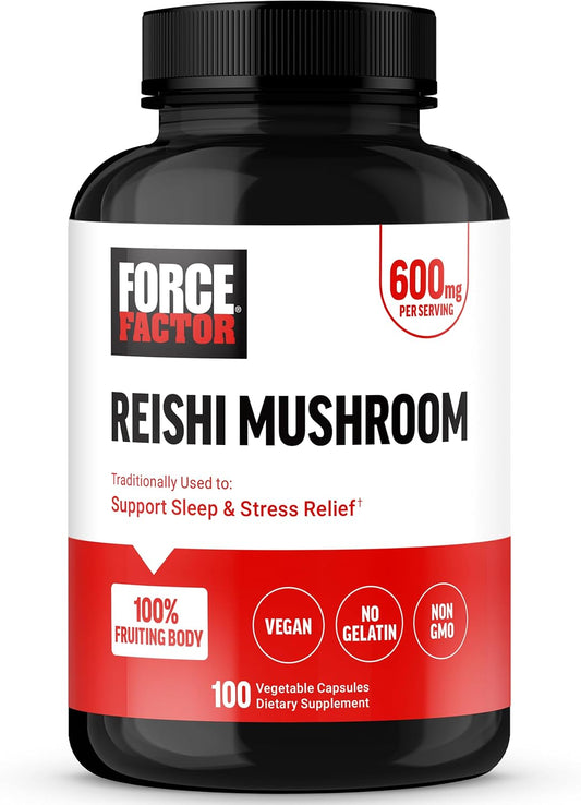 Reishi Mushroom Stress Relief and Sleep Support Supplement - Vegan, Non-GMO, 100 Vegetable Capsules