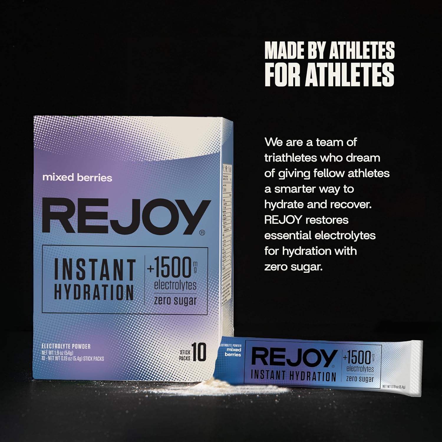 Rejoy Electrolyte Powder Packets - Mixed Berries Flavor - 10 Sticks - Sugar Free Hydration Drink Mix - Keto, Paleo, Vegan - Non-GMO - Single-Serving Stick