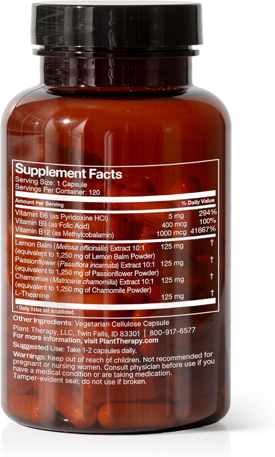 Relax Your Mind Herbal Supplement Capsules, Natural Stress Relief, Calm Busy Brain, 120 Vegetarian Capsules, USA Made