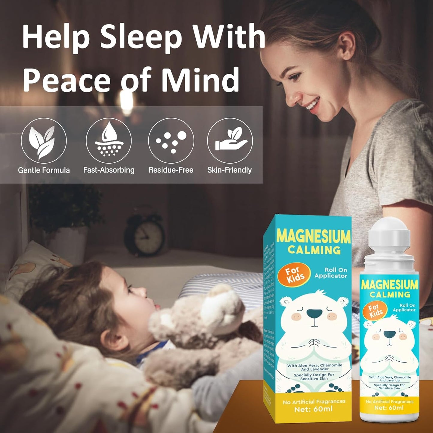 Relaxation Formula Kids Magnesium Lotion with Roll-on Applicator for Sweet Sleep at Bedtime