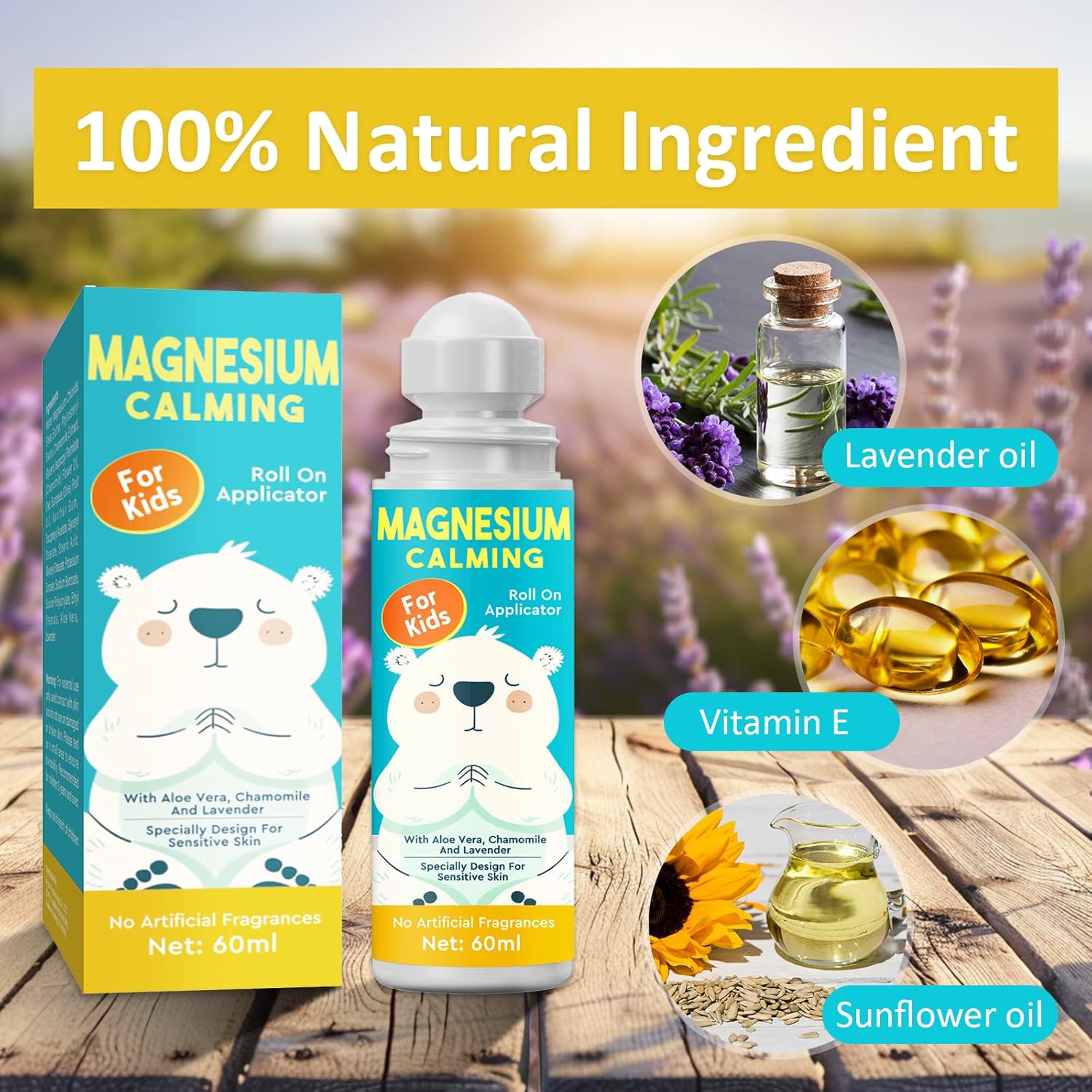 Relaxation Formula Kids Magnesium Lotion with Roll-on Applicator for Sweet Sleep at Bedtime