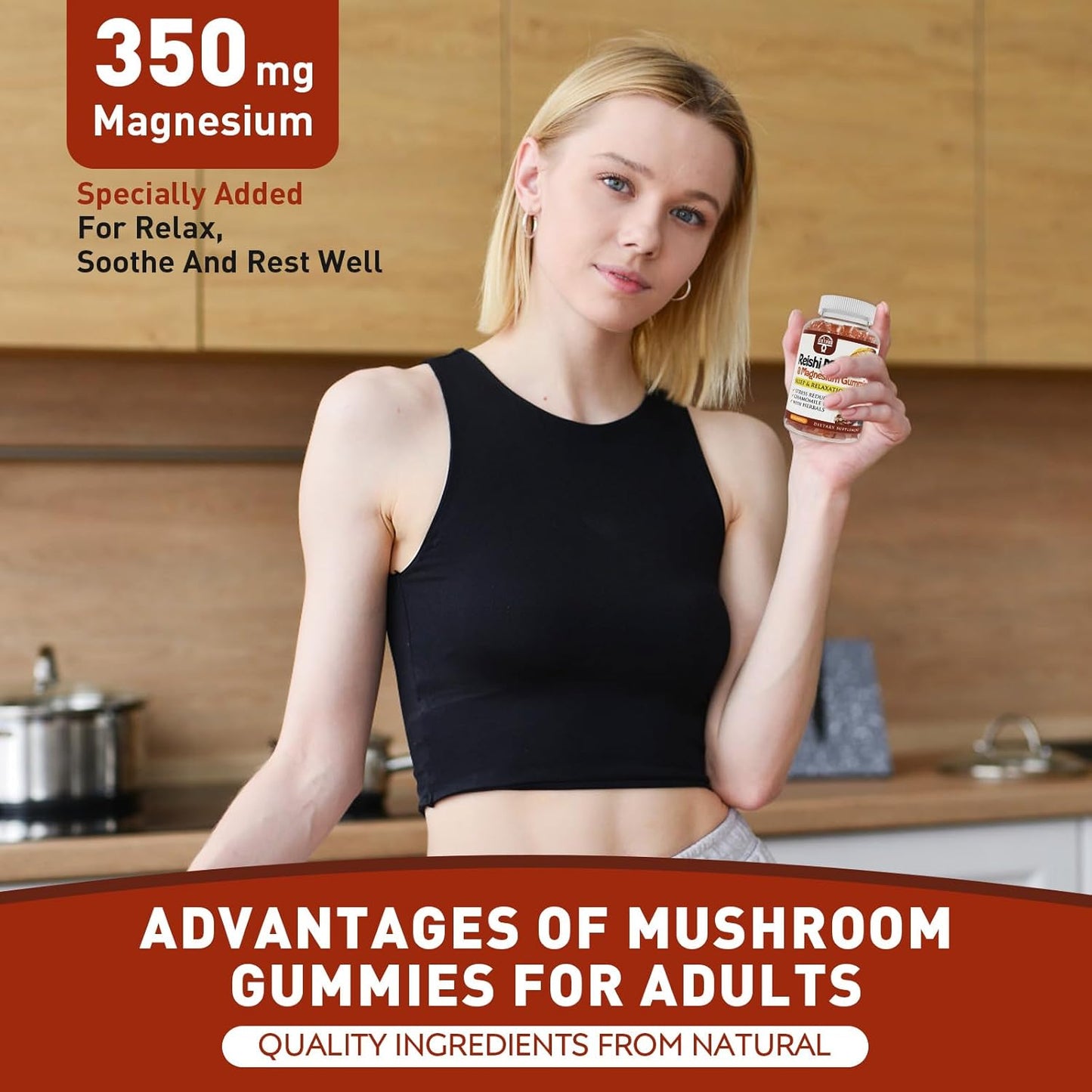 Relaxation Gummies with Reishi Mushroom Extract, Ashwagandha, Magnesium - Vegan Cortisol Supplements for Men & Women - 60 Gummies