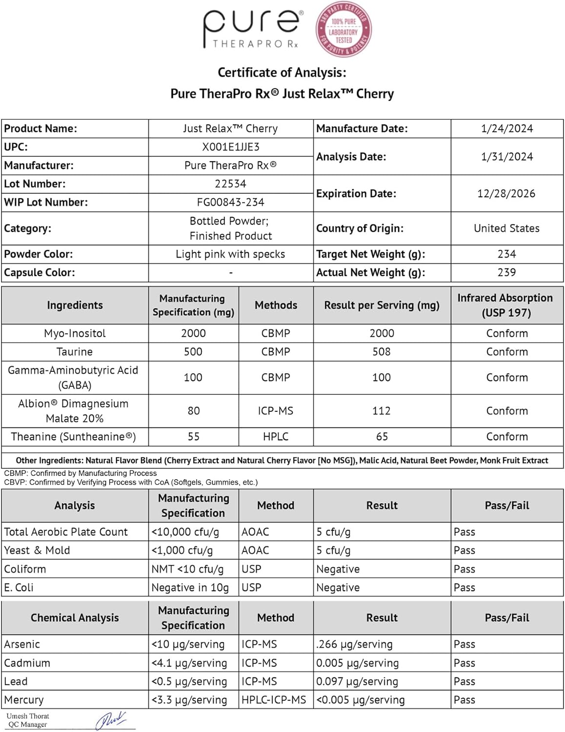Relaxed Mood & Blood Pressure Support Supplement - Cherry Flavor | 60 Servings | Myo-inositol, Di-Magnesium Malate, GABA, Taurine, & L-Theanine